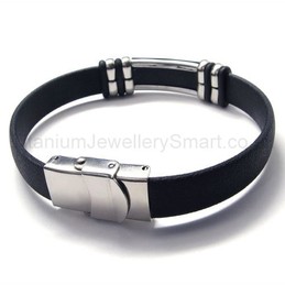 Mens Titanium and Leather With Cross Bracelet 18335
