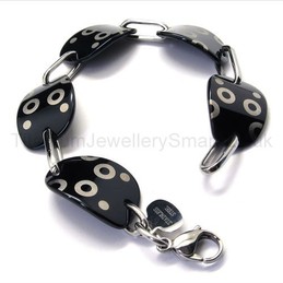 Cute Black Curving Oval Titanium Link Women's Bracelet 18368