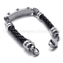 Mens Fashion Titanium Leather Bracelet 18723