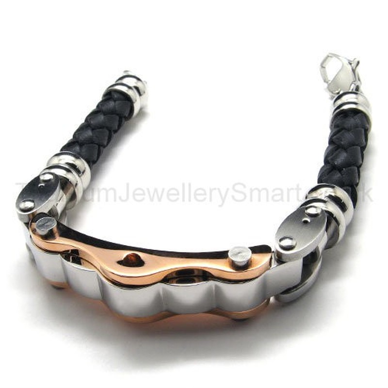 Gold Mens Fashion Titanium Leather Bracelet 18725