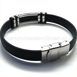 Titanium Leather Mens Bracelet 18806