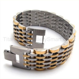Mens Gold Titanium Nine layer Wide Bracelet 18924