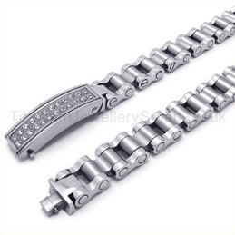 Bike Chain Titanium Inlay Diamond ID Bracelet 19049