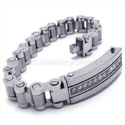 Titanium Single Row Inlay Diamond ID Bracelet 19050
