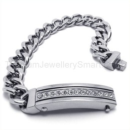 Titanium Single Row Inlay Diamond Curb Link Bracelet 19052