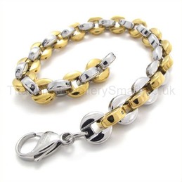 Titanium Gold and Silver Small Round Cake Link Bracelet 19410