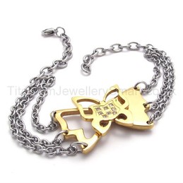 New Womens Stylish Titanium Gold Butterfly Bracelet 19963