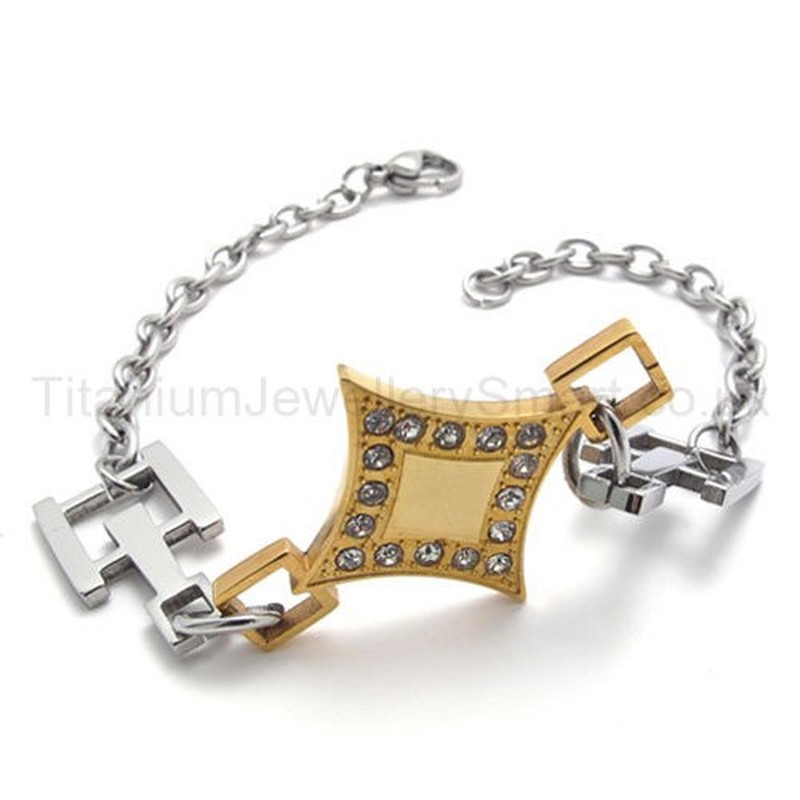 New Womens Stylish Gold Titanium Inlay Diamond Bracelet 19968