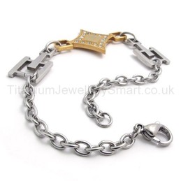 New Womens Stylish Gold Titanium Inlay Diamond Bracelet 19968