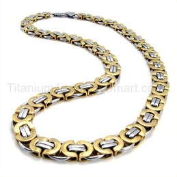 Gold Double Telephones Link MensTitanium Necklace 19263