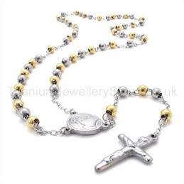 Gold Beads Titanium Cross Pendant Necklace 19325