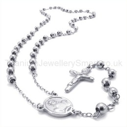 Silver Beads Womens Titanium Cross Pendant Necklace 19327