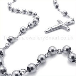 Silver Beads Womens Titanium Cross Pendant Necklace 19327