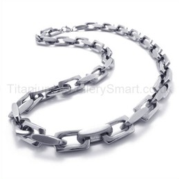 Silver Box Link Titanium Necklace 19415