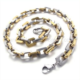 Gold Box Link Titanium Necklace 19423