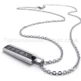 Womens Titanium With Roman Numerals Black Pendant Necklace 20133