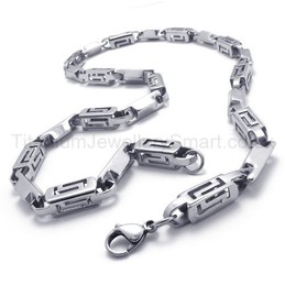 Silver Hollow Box Link Titanium Necklace 20281