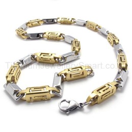 Gold Hollow Box Link Titanium Necklace 20282