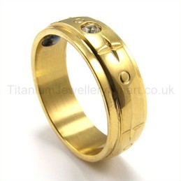 Diamond Golden Titanium Ring 19189