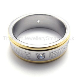 Diamonds Golden Titanium Ring 19944