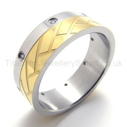Diamonds Golden Titanium Ring 19945