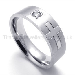 Fashionable Silvery Cross Titanium Ring 20015