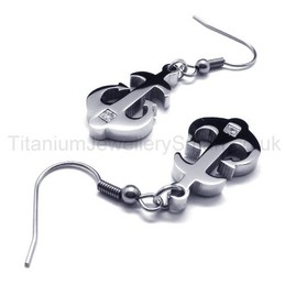 Silver Titanium Anchor Earrings 17473