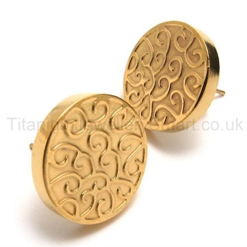 Engraved Gold Titanium Earrings 18566