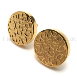 Engraved Gold Titanium Earrings 18566