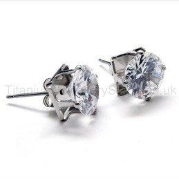 Inlayed Diamond Titanium Earrings 18573