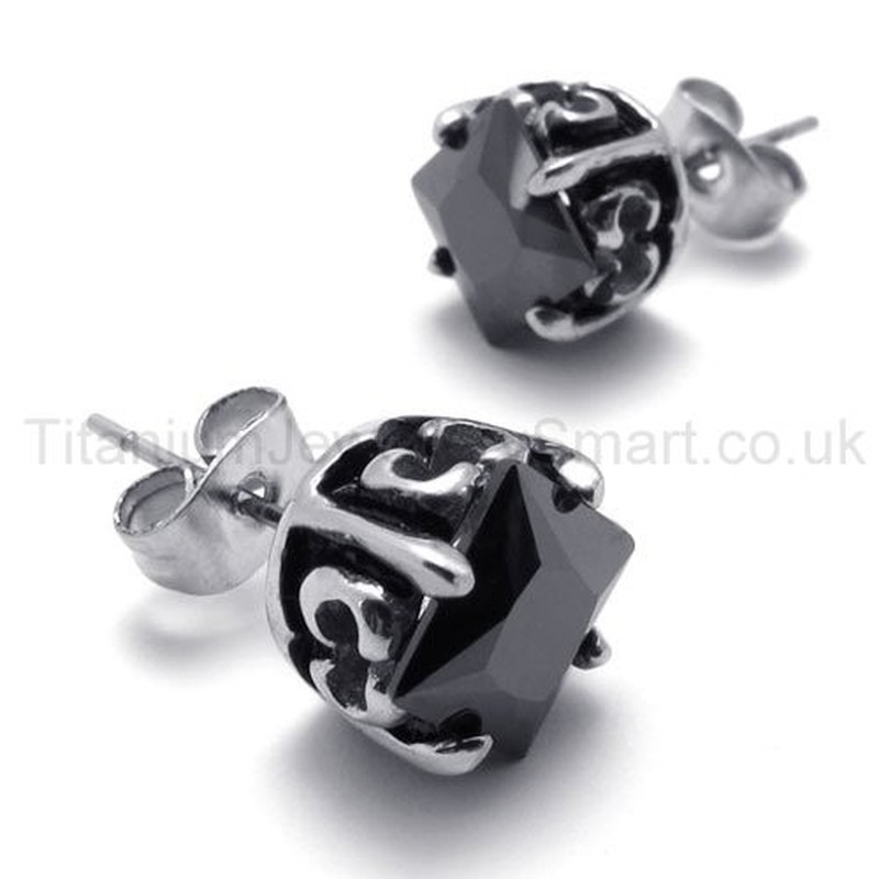 Black Retro Bud Titanium Earrings 20259