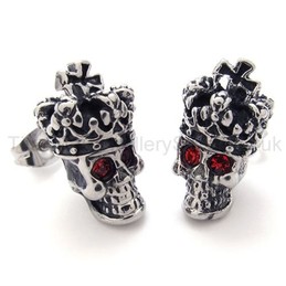 Red-eyes Crown Skull Titanium Earrings 20351