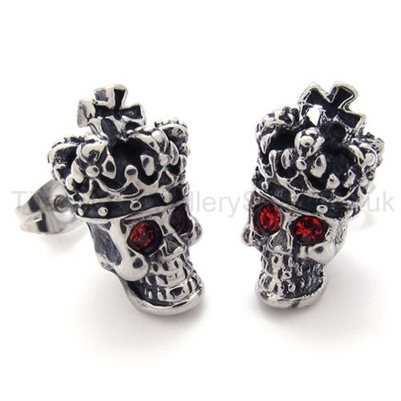 Red-eyes Crown Skull Titanium Earrings 20351