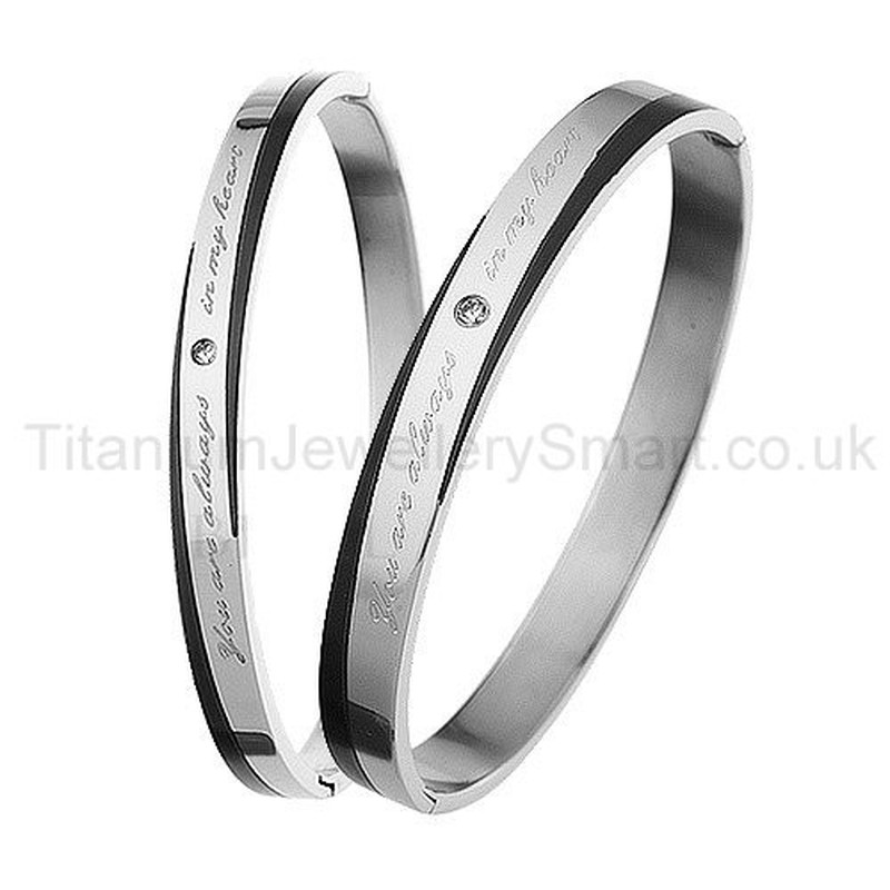 "You are alwarys in my heart" Titanium Lovers Bracelets