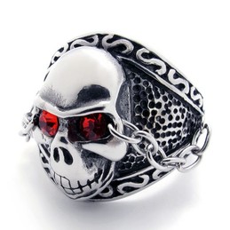 Skull with Red Rhinestone Titanium Ring 20944