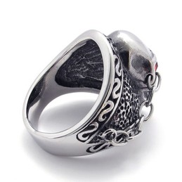 Skull with Red Rhinestone Titanium Ring 20944