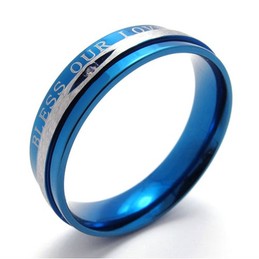 Rhinestone Blue Titanium Ring 20675
