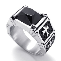 Cross Black Rhinestone Titanium Ring 20785