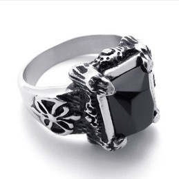 Black Rhinestone Titanium Ring 20786
