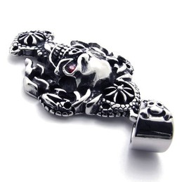 Skull with Red Rhinestone Titanium Pendant 20548