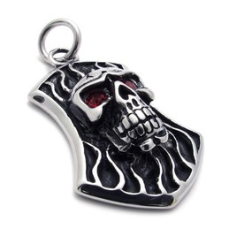 Skull With Red Rhinestone Titanium Pendant 20648