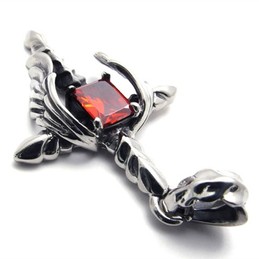 Dagger Cross Red Rhinestone Titanium Pendant 20446