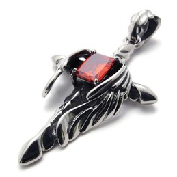 Dagger Cross Red Rhinestone Titanium Pendant 20446
