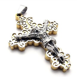 Gold Cross Jesus Titanium Pendant 20754