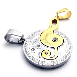 Gold Musical Note Rhinestone Lovers Titanium Pendant 20443