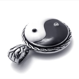 Titanium Black and White Rhinestones Taichi Pendant 21090