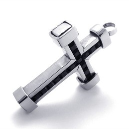 Titanium Cross Pendant with Black Zircons 21142