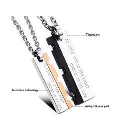 Titanium Rose Gold and Black Great Wall Lovers Pendants with Free Chains C621