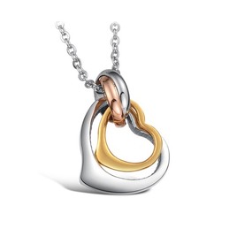 Titanium Rings and Sweetheart Lovers Pendants with Rhinestone and Free Chains C606