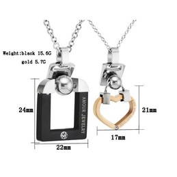 Titanium Black and Rose Gold Lovers Pendants with Rhinestones and Free Chains C507